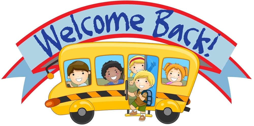 welcome back bus and students clipart